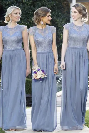 Charming A Line Cheap Lace Cap Sleeve Small Round Neck Formal Bridesmaid Dresses,SVD490