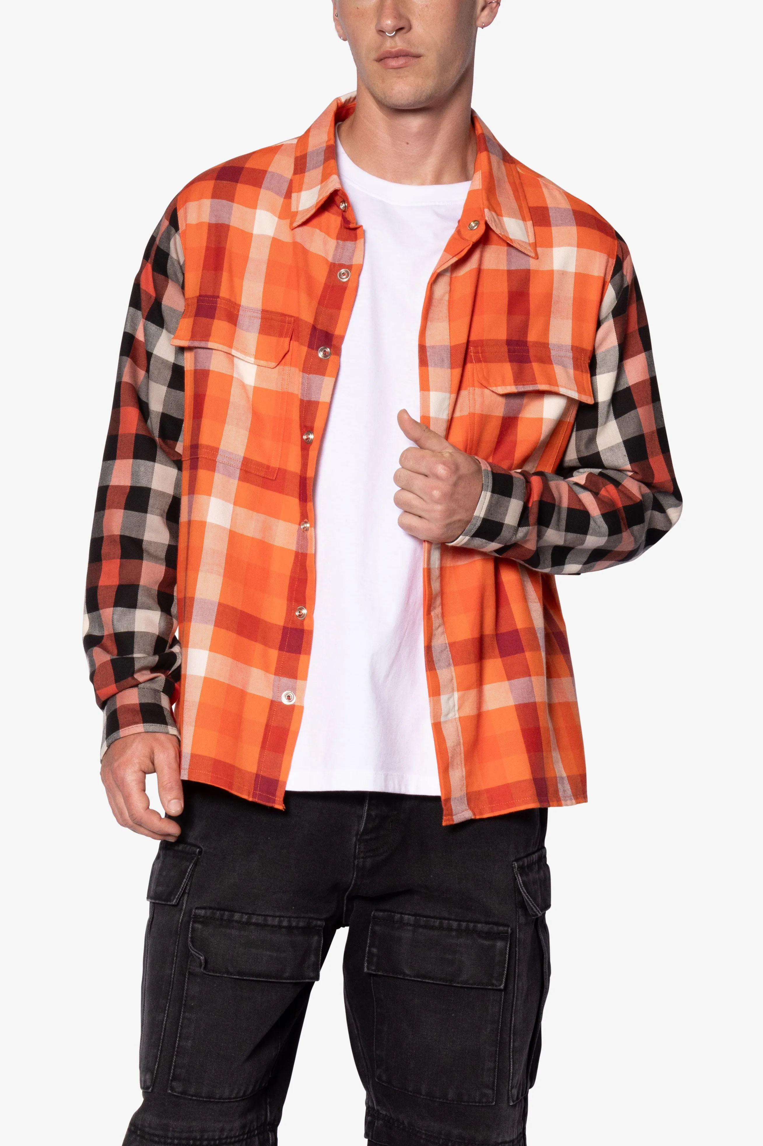 Checked Snap Front Shirt - Orange/Black