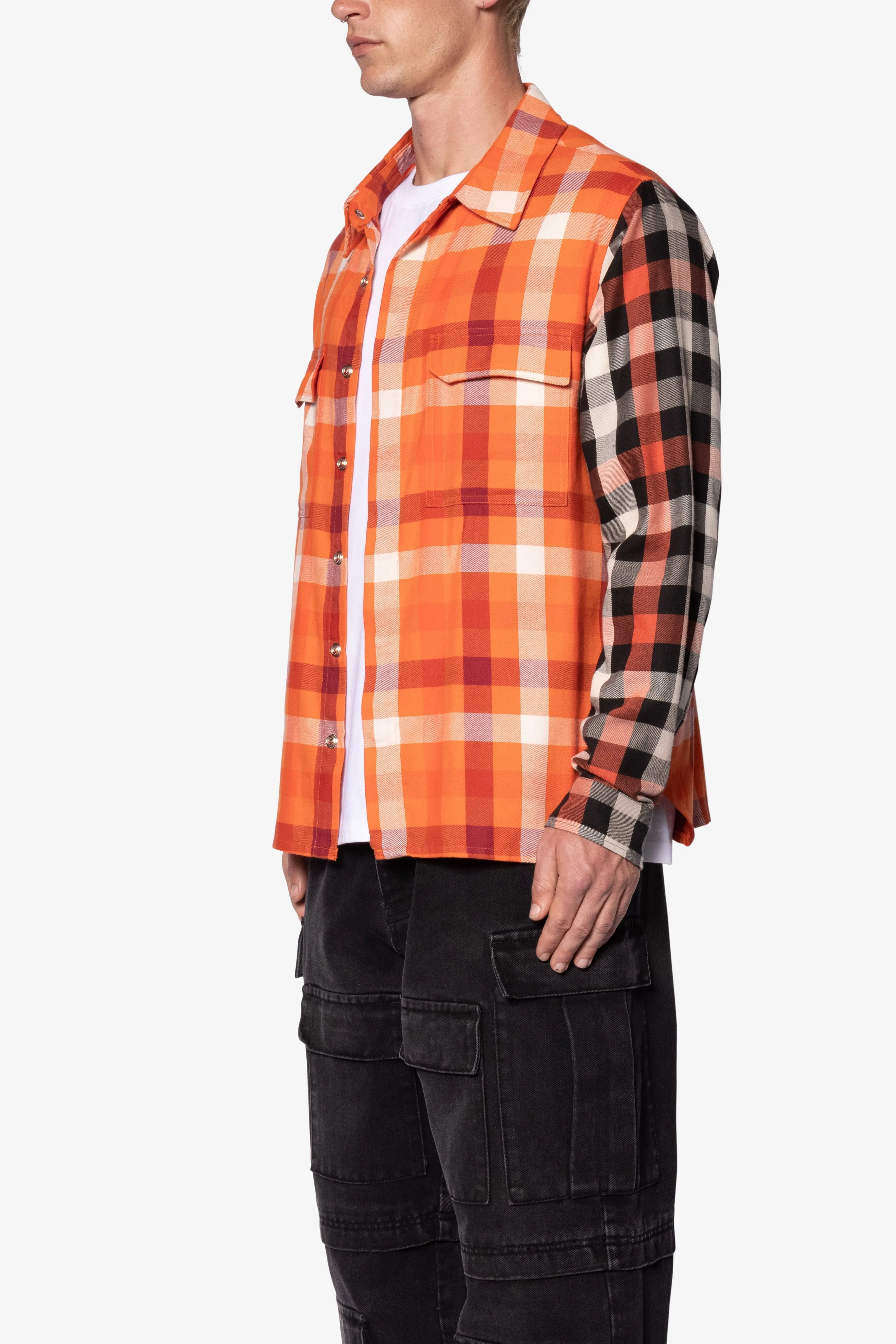 Checked Snap Front Shirt - Orange/Black