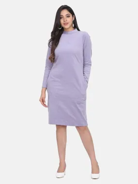 Collared High Neck Corduroy Stretch Dress - Mauve