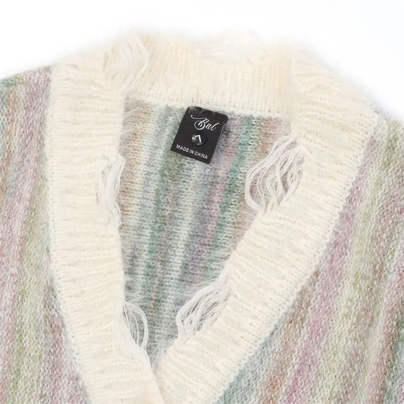 Colourful Gradient Stripes Button Sweater