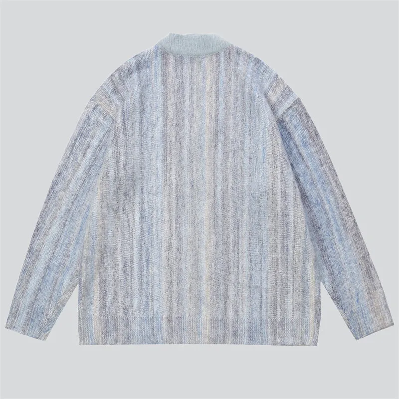 Colourful Gradient Stripes Button Sweater