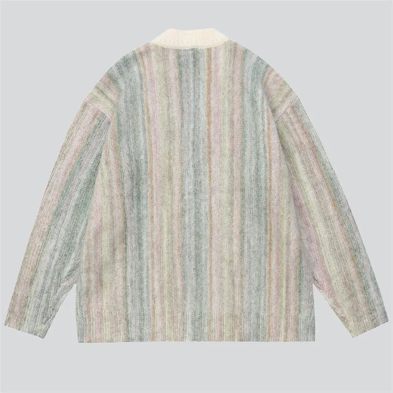 Colourful Gradient Stripes Button Sweater