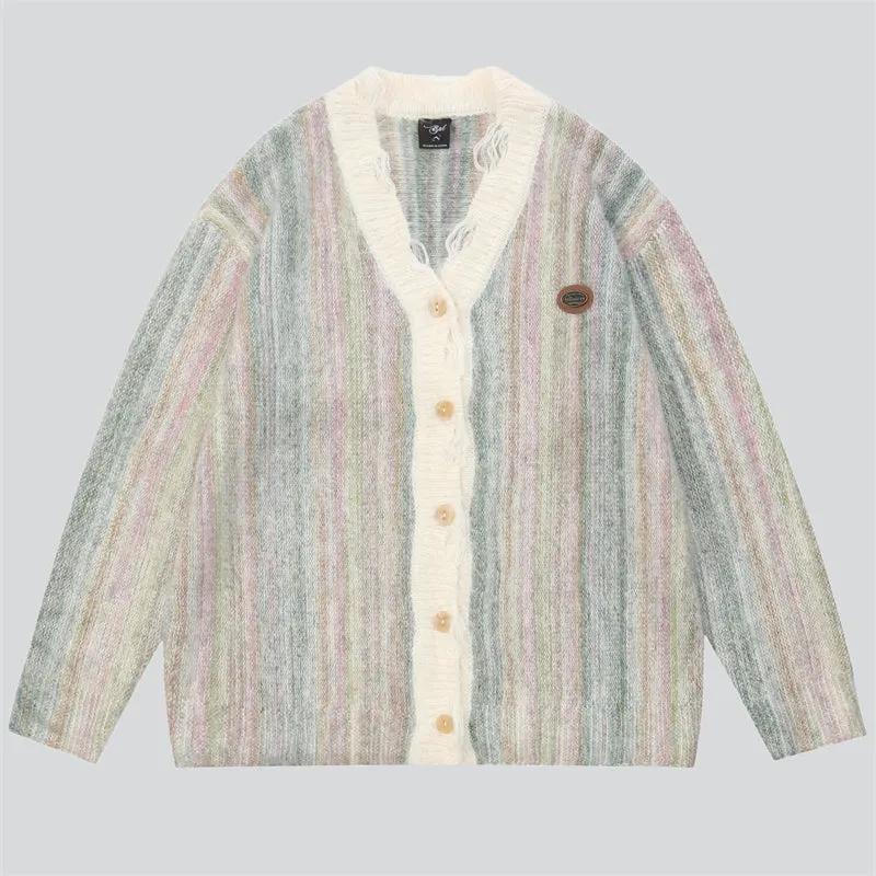 Colourful Gradient Stripes Button Sweater