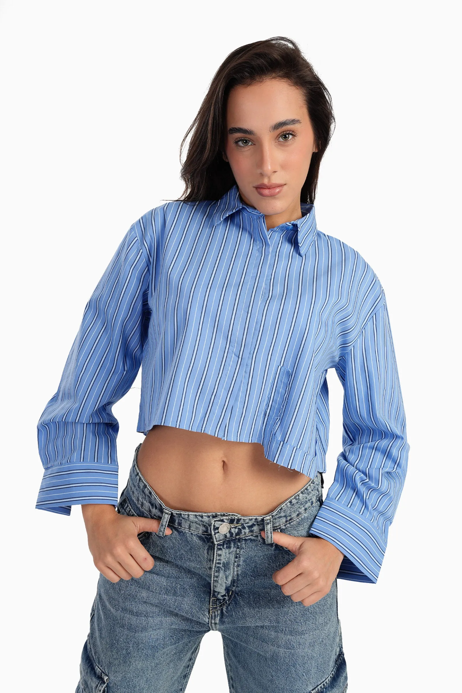 Cropped Hidden Placket Shirt