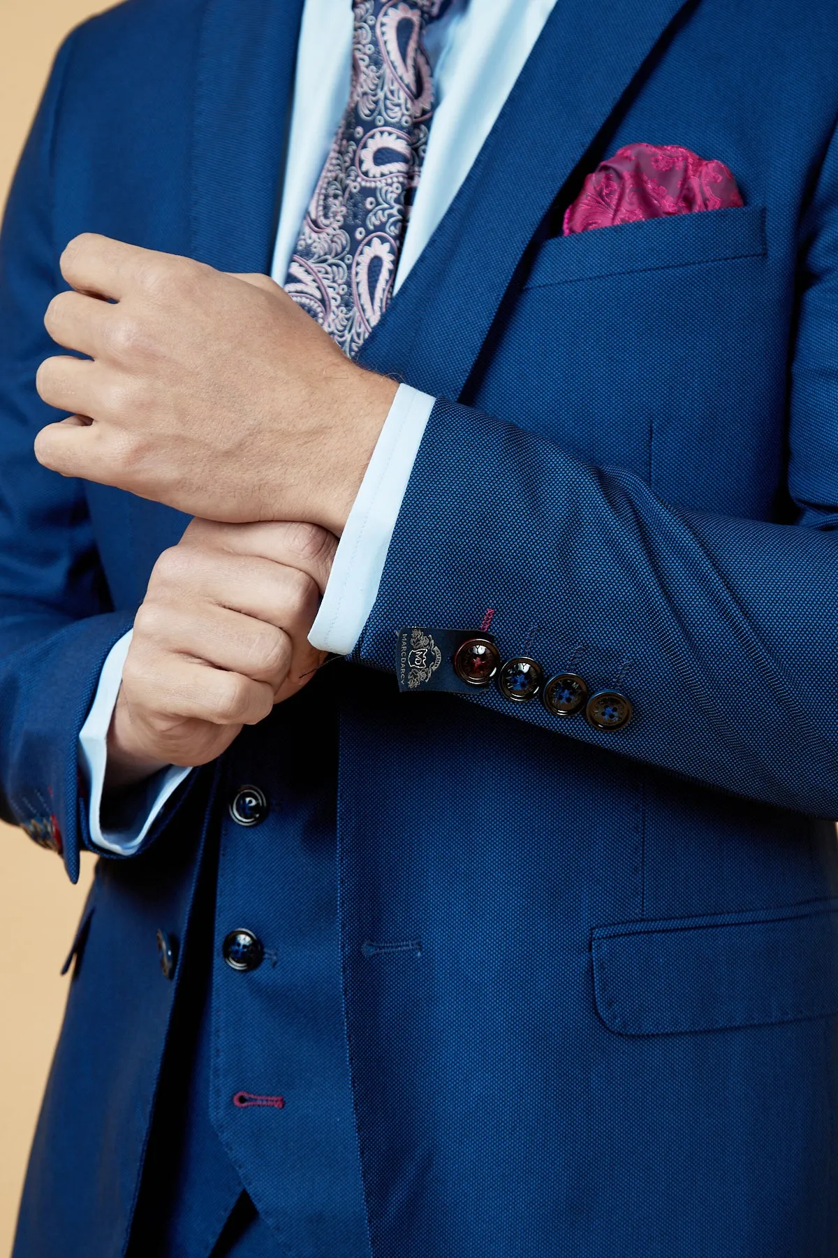 DANNY - Royal Blue Three Piece Suit With Single Breasted Waistcoat