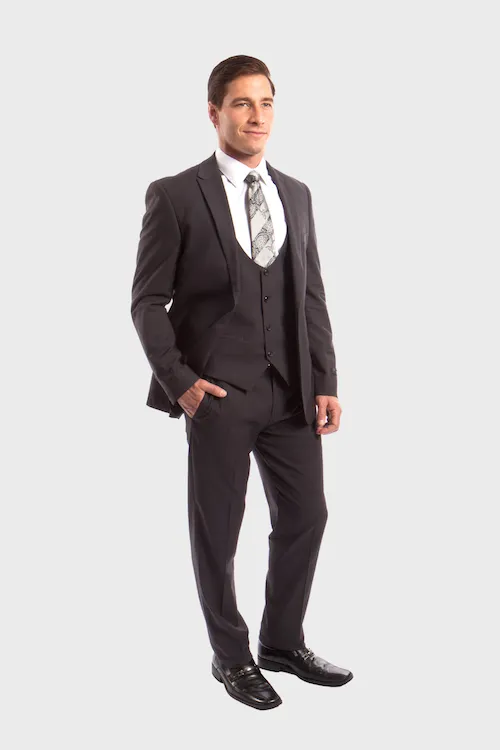 Dark Gray 3 Piece Peak Lapel Suit