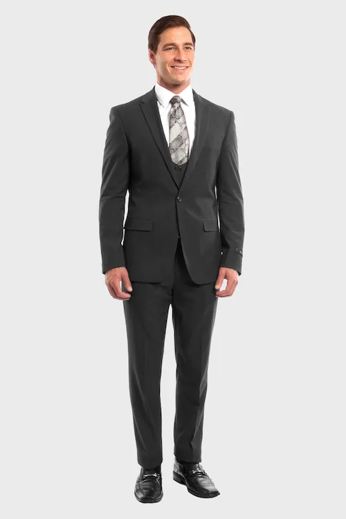 Dark Gray 3 Piece Peak Lapel Suit