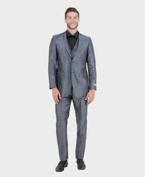 Dark Grey Shiny Vested Suit