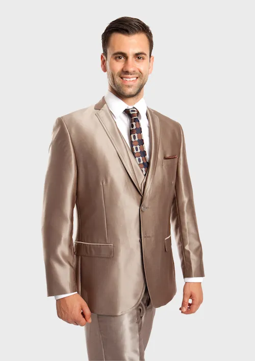 Dark Taupe Shiny Vested Suit