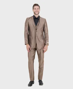 Dark Taupe Shiny Vested Suit