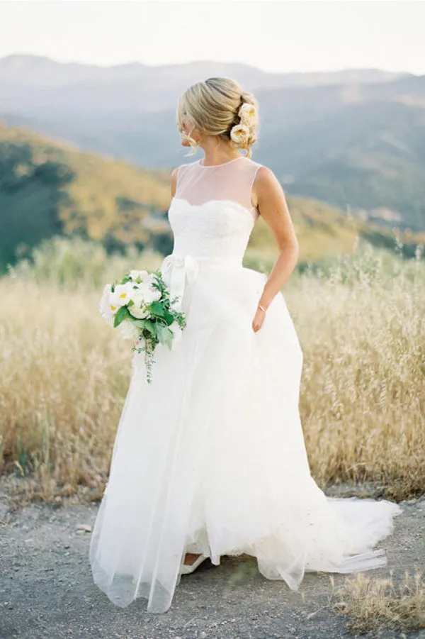 Elegant White Floor Length Tulle Wedding Dresses,Wedding Gowns, SW92