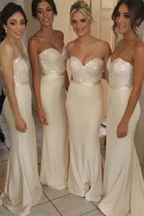 Elegant White Long Bridesmaid Dress,Wedding Party Gowns,Mermaid Sweetheart Bridesmaid Dress,SVD452