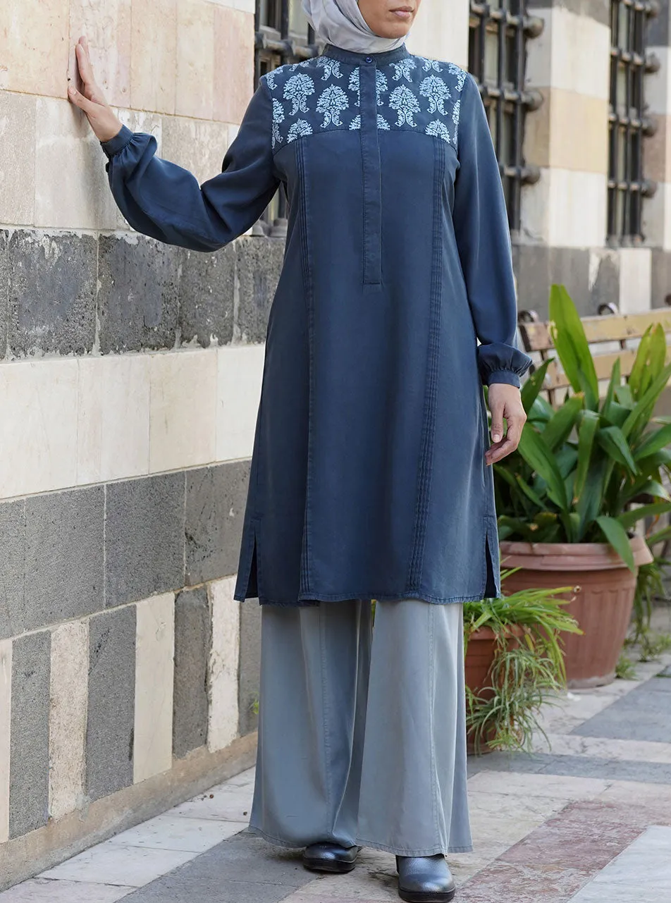 Embroidered Tunic with Pleats