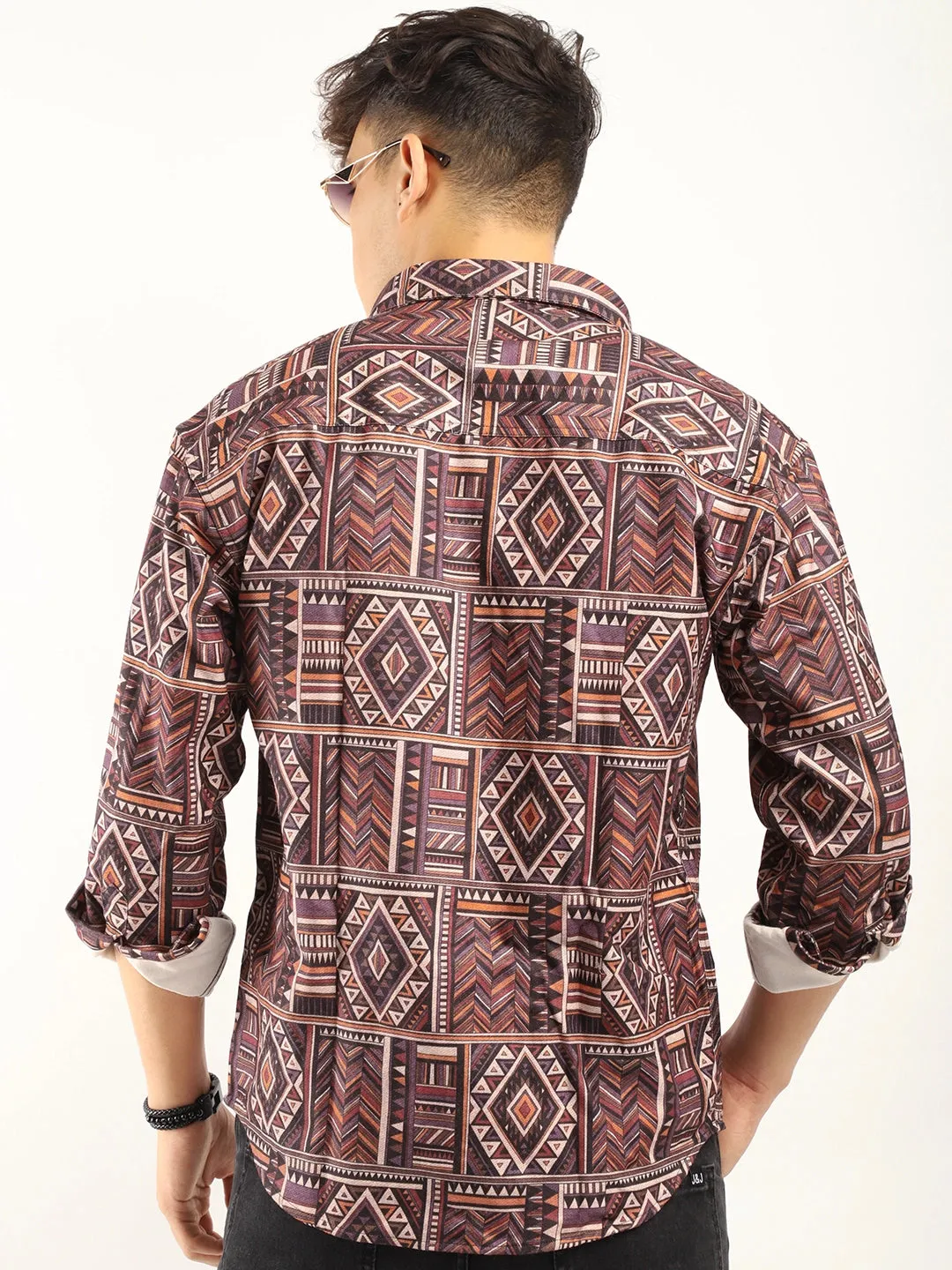 Fabric Jacquard Brown Full Sleeve Printed Shirt