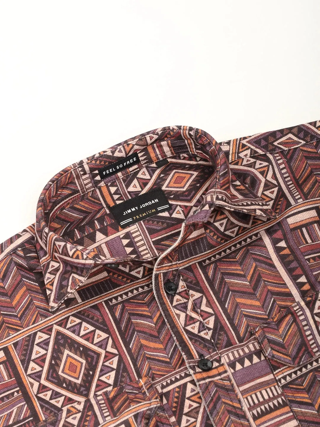 Fabric Jacquard Brown Full Sleeve Printed Shirt