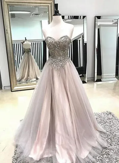 Fabulous A-line Spaghetti Straps Sweetheart Tulle Prom Dress with Beading, SP434