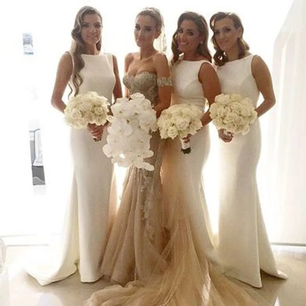 Fabulous White Simple Mermaid Women Long Wedding Party Bridesmaid Dresses,SVD468