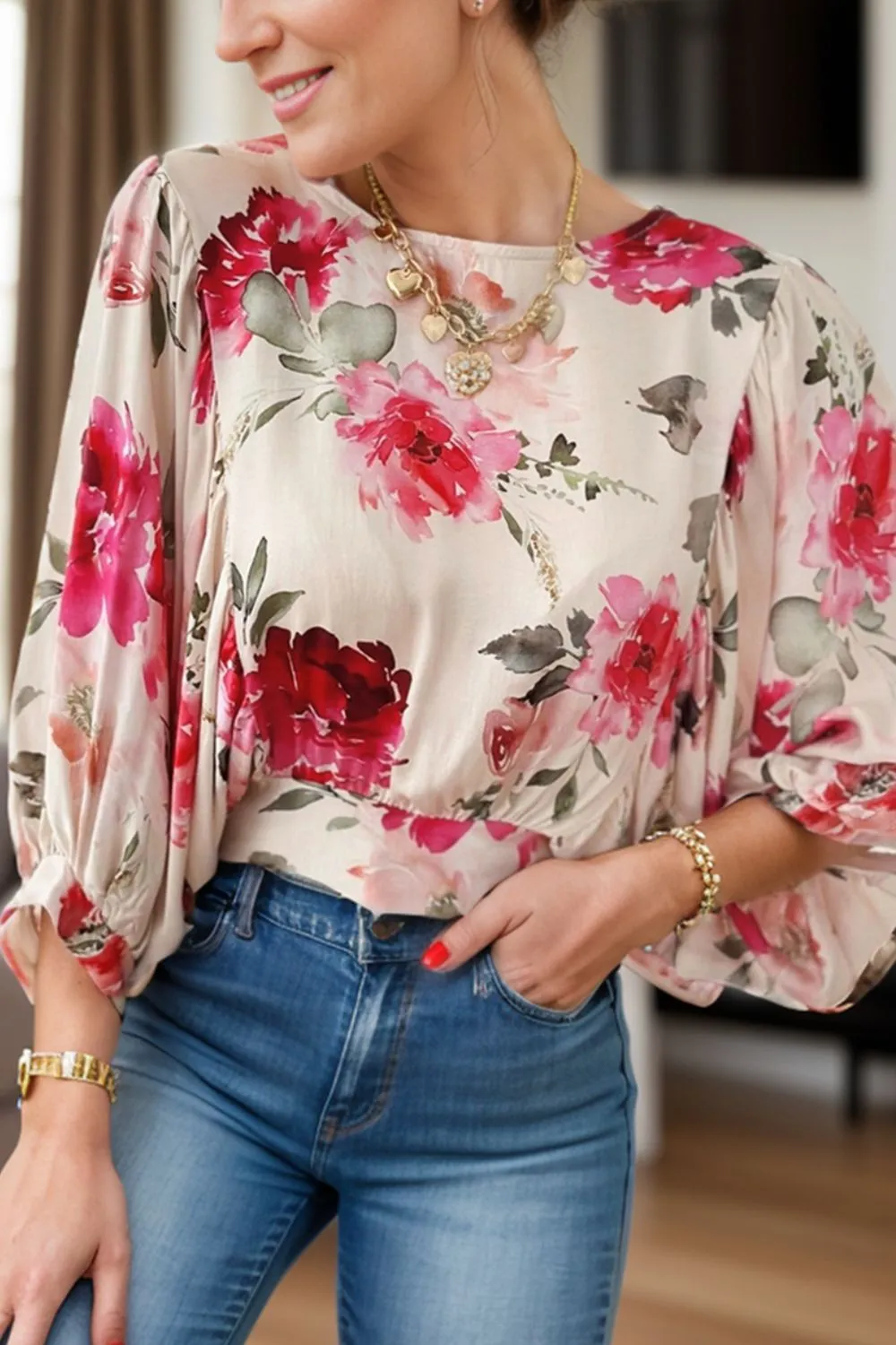 Floral Round Neck Blouse