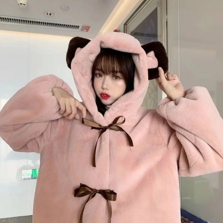 Fluffy Jacket With Koala Ear Hood