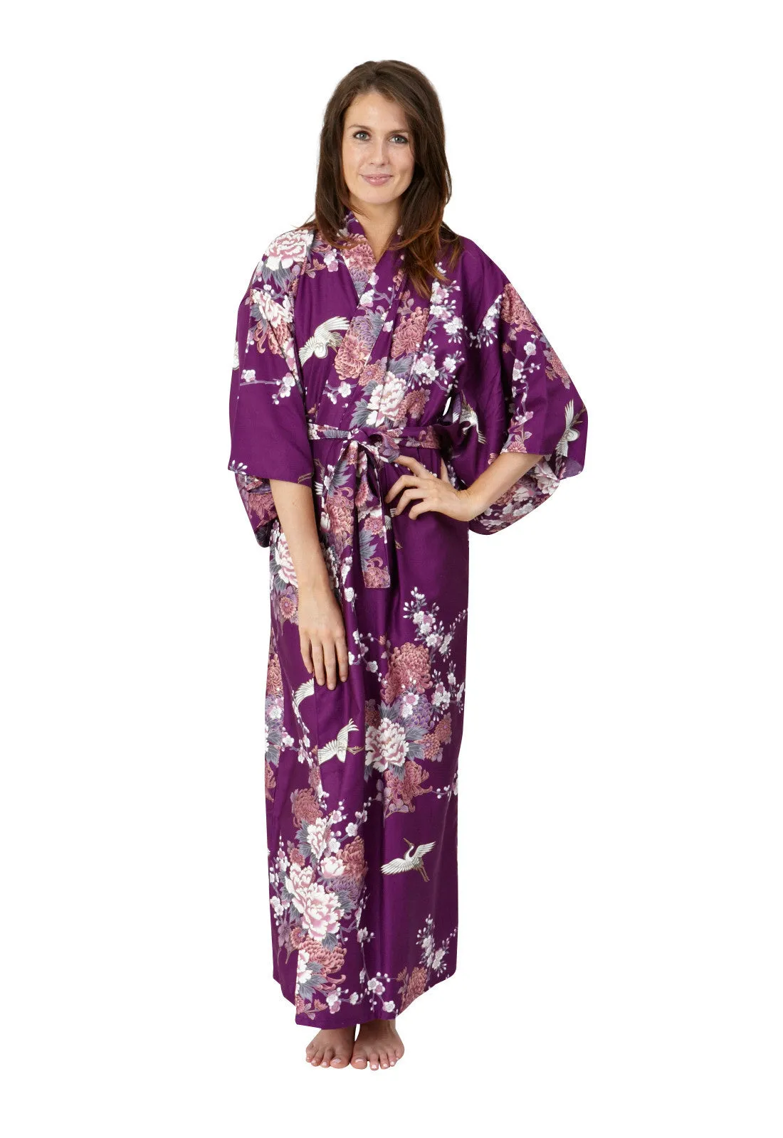 Flying Crane & Peony Long Cotton Kimono