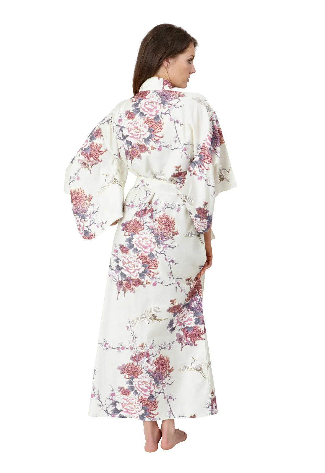 Flying Crane & Peony Long Cotton Kimono