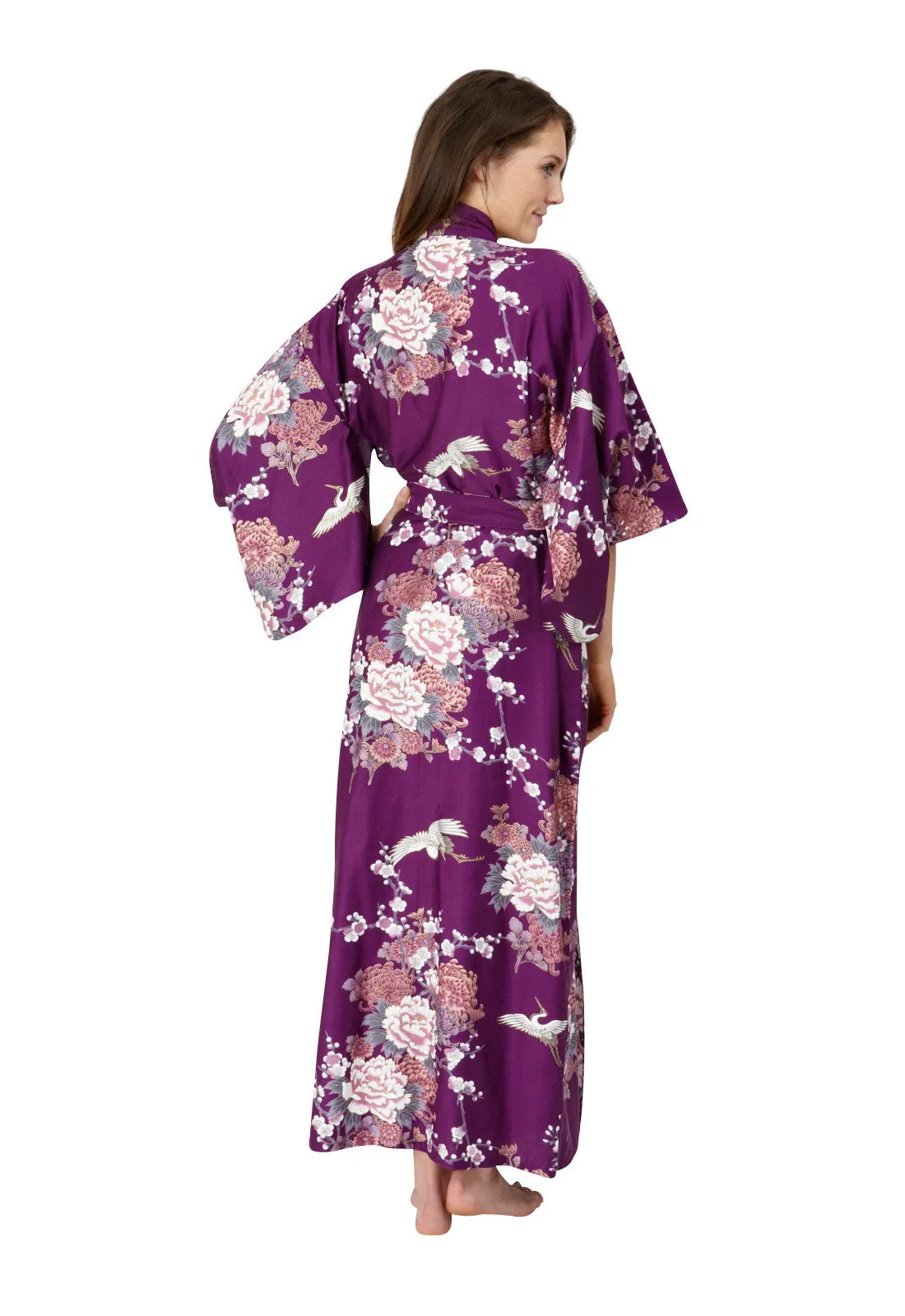 Flying Crane & Peony Long Cotton Kimono