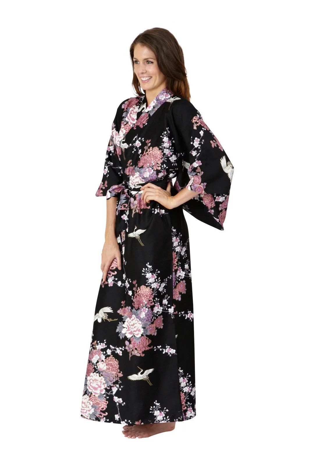 Flying Crane & Peony Long Cotton Kimono