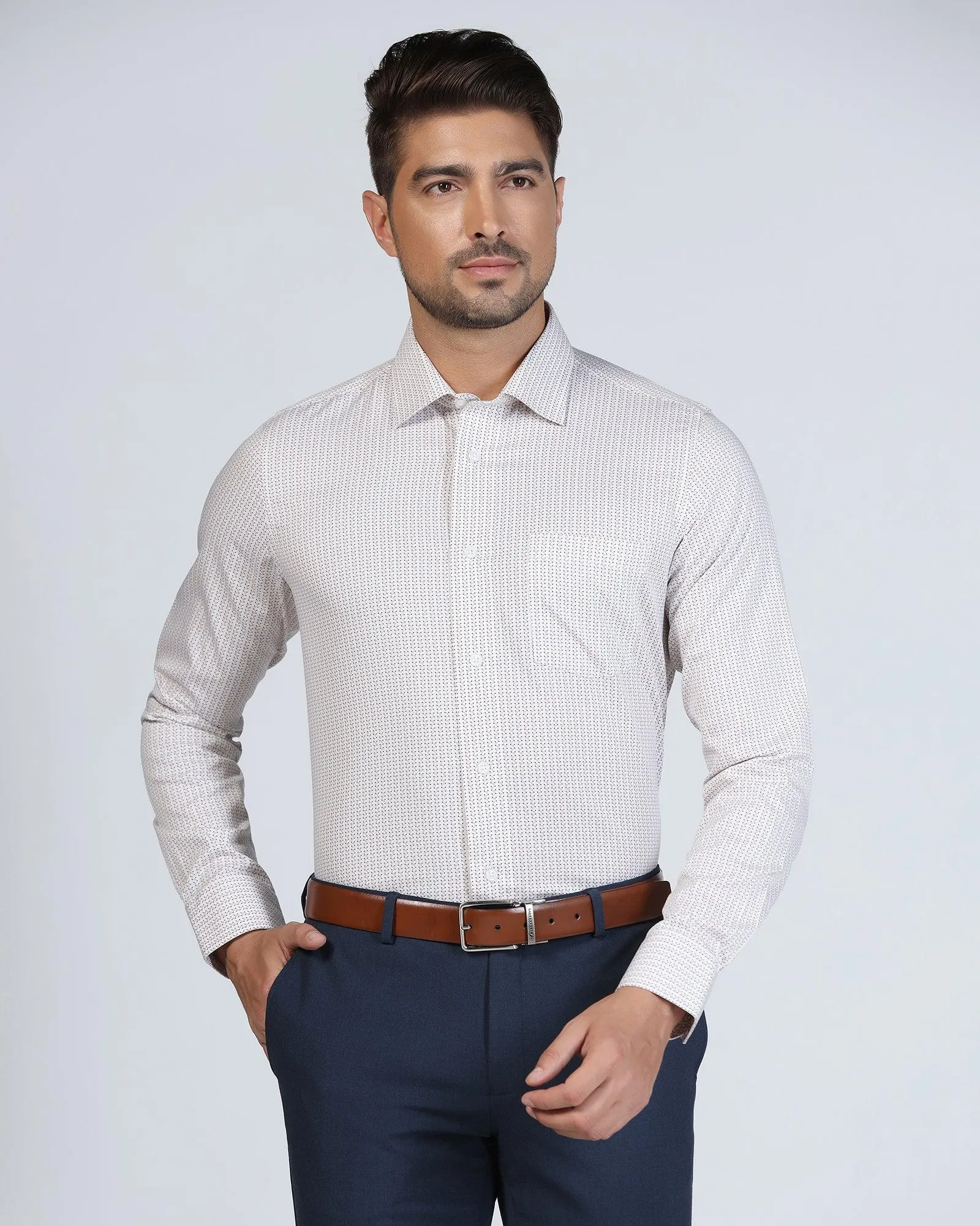 Formal Beige Printed Shirt - Zone