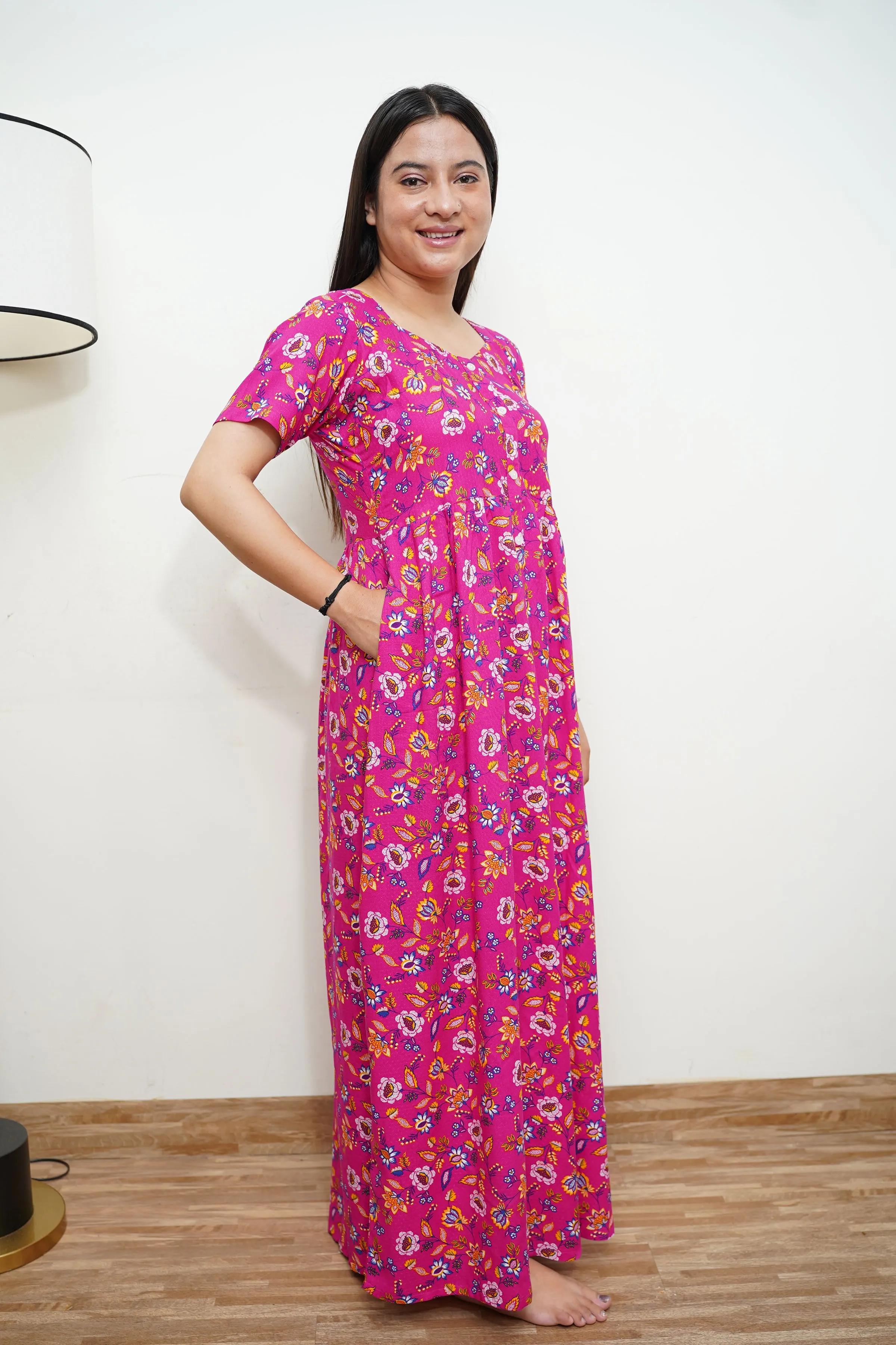 Fuchsia Floral Rayon Night Gown