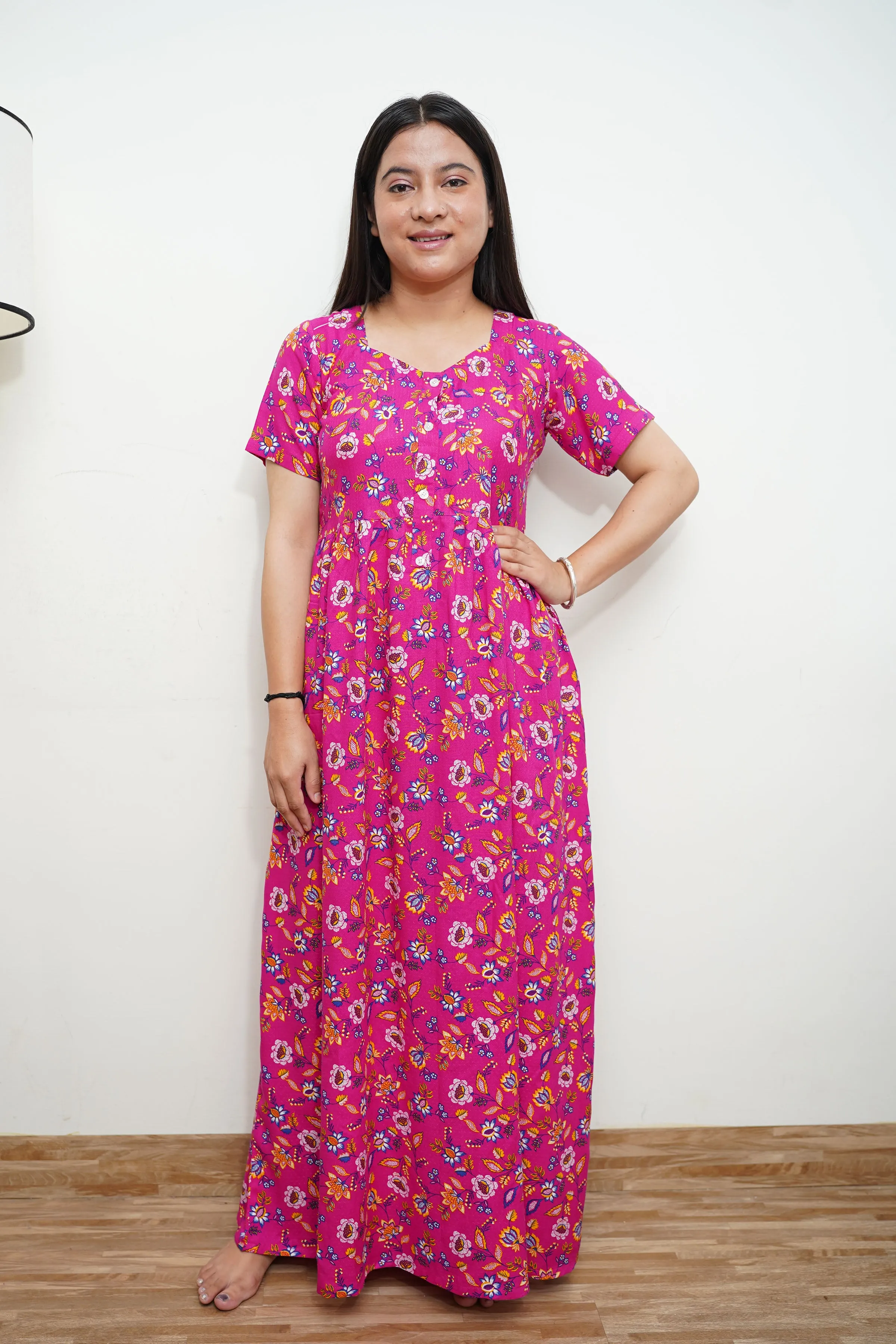 Fuchsia Floral Rayon Night Gown