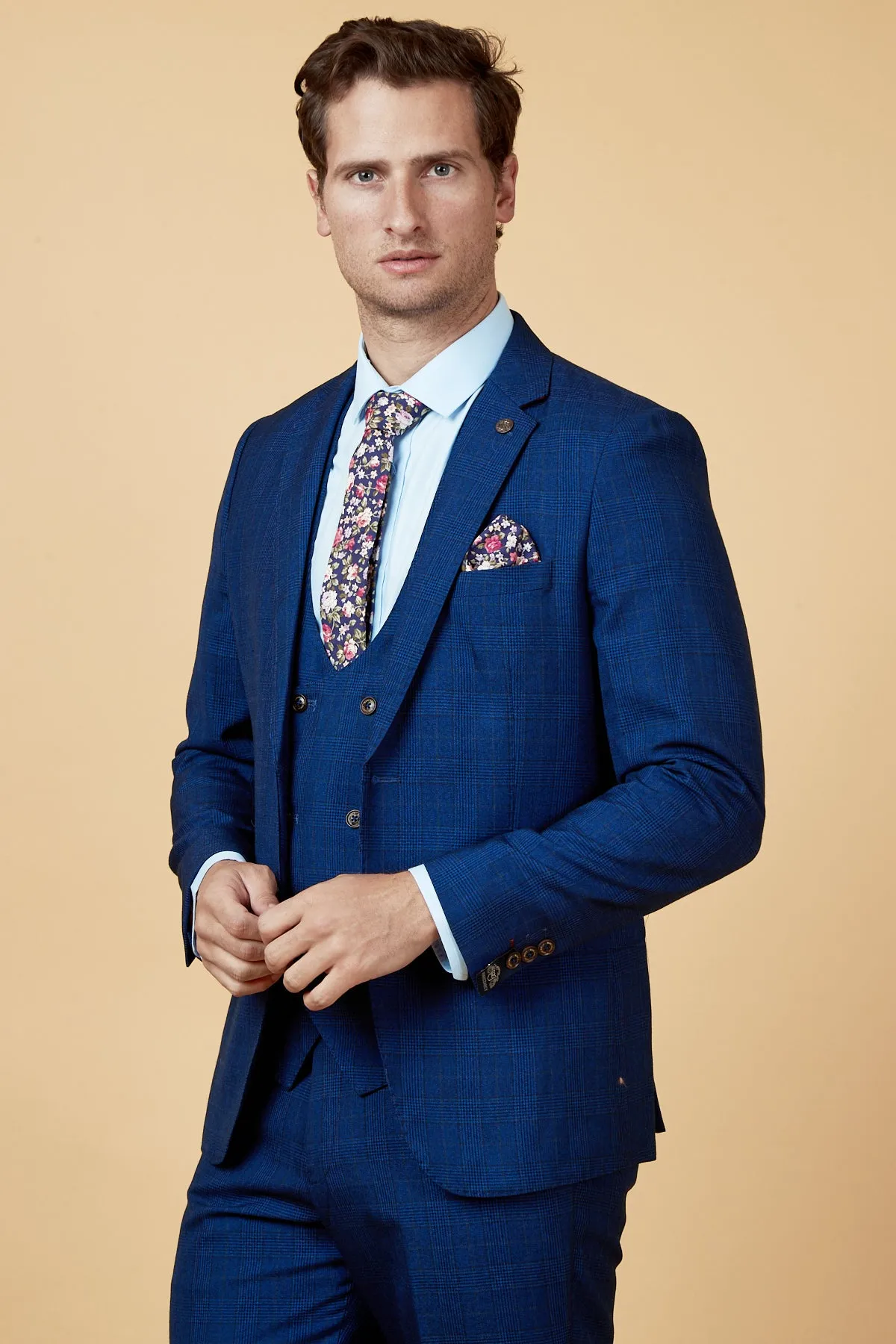 GEORGE - Royal Blue Check Three Piece Suit