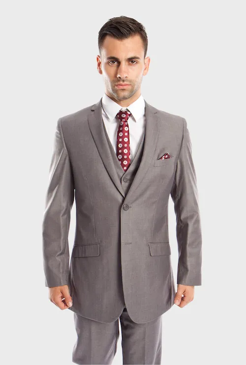 Grey 3 Piece Slim Fit Vested Suit