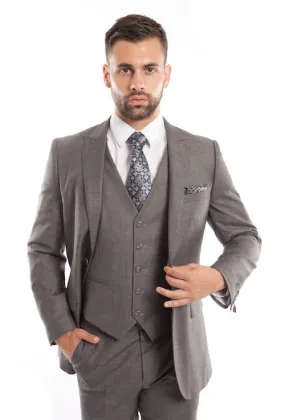 Grey Birdseye Peak Lapel Three Piece Suit