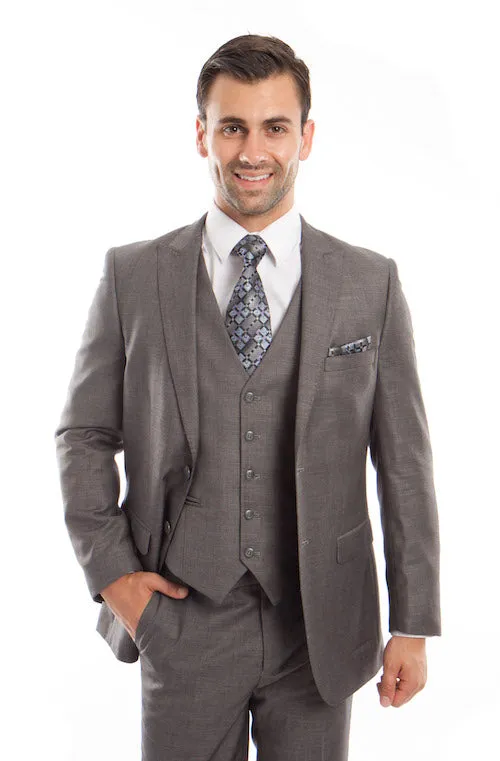 Grey Birdseye Peak Lapel Three Piece Suit