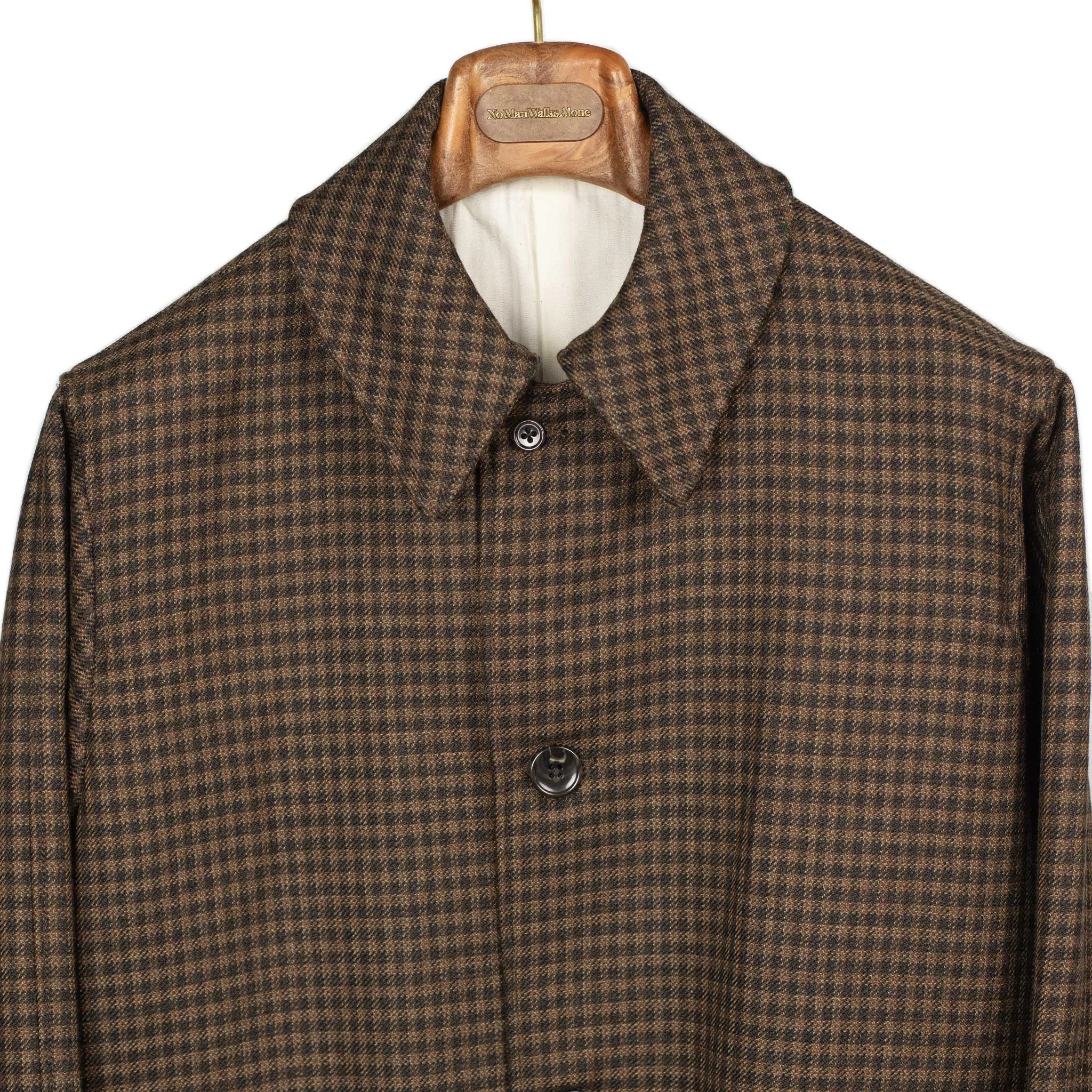 Half Coat in brown guncheck double-cloth twill