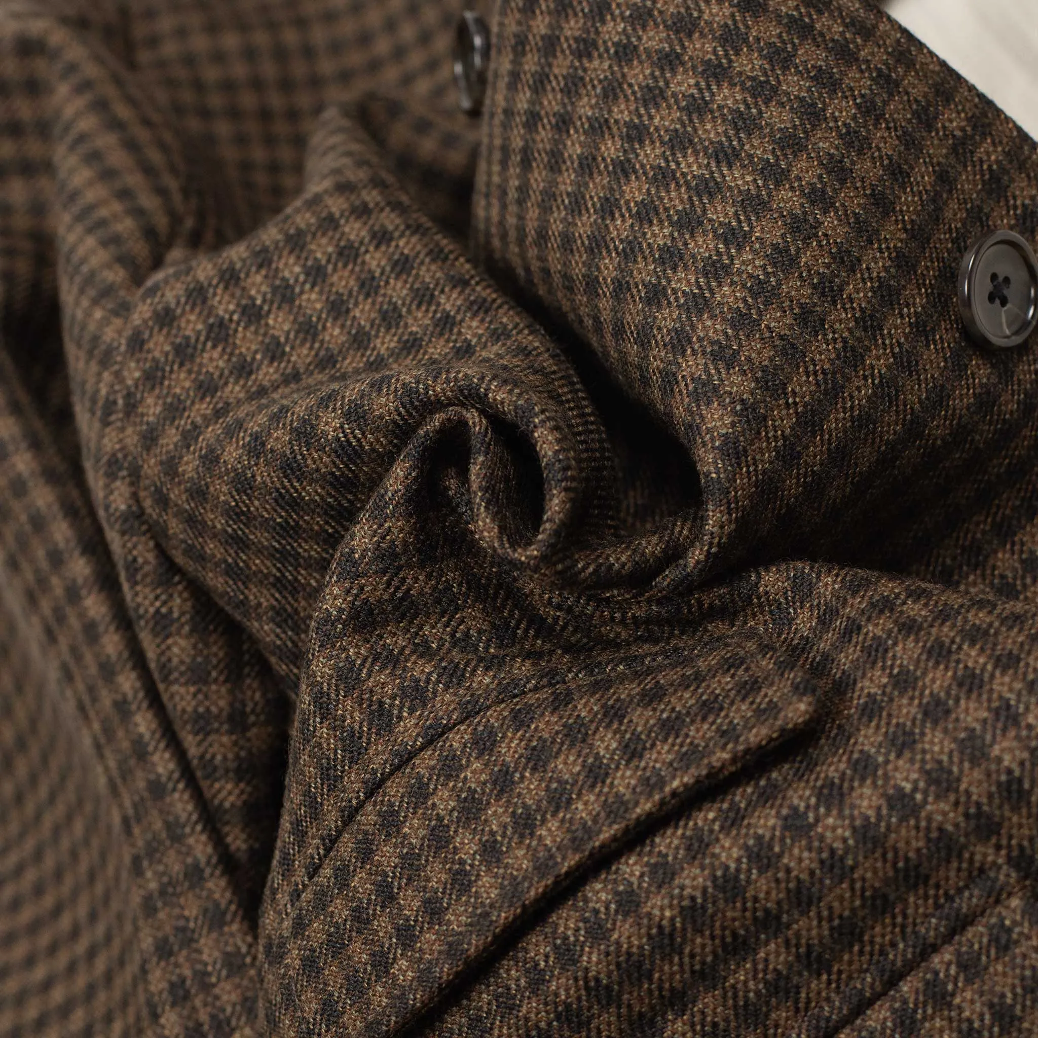 Half Coat in brown guncheck double-cloth twill