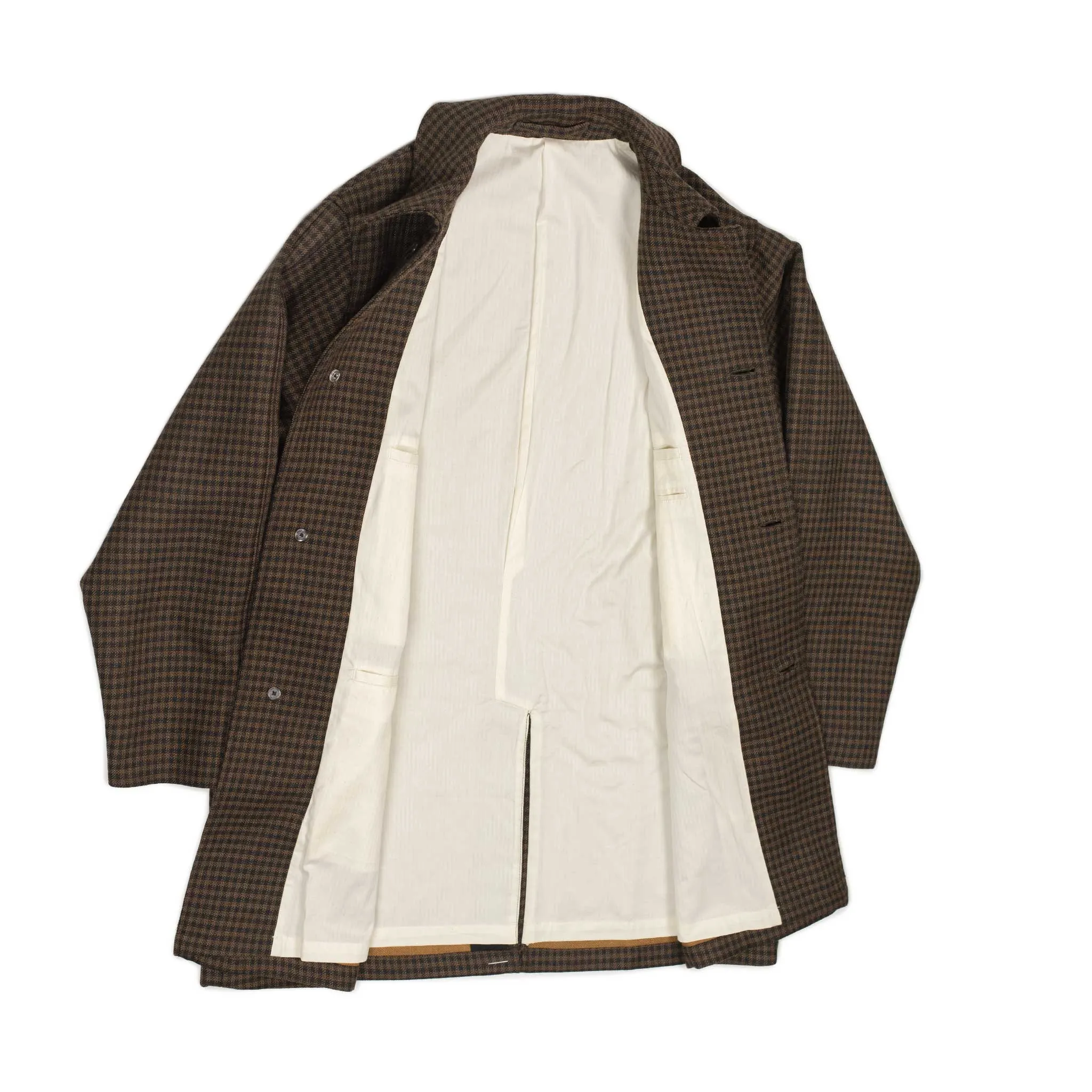 Half Coat in brown guncheck double-cloth twill