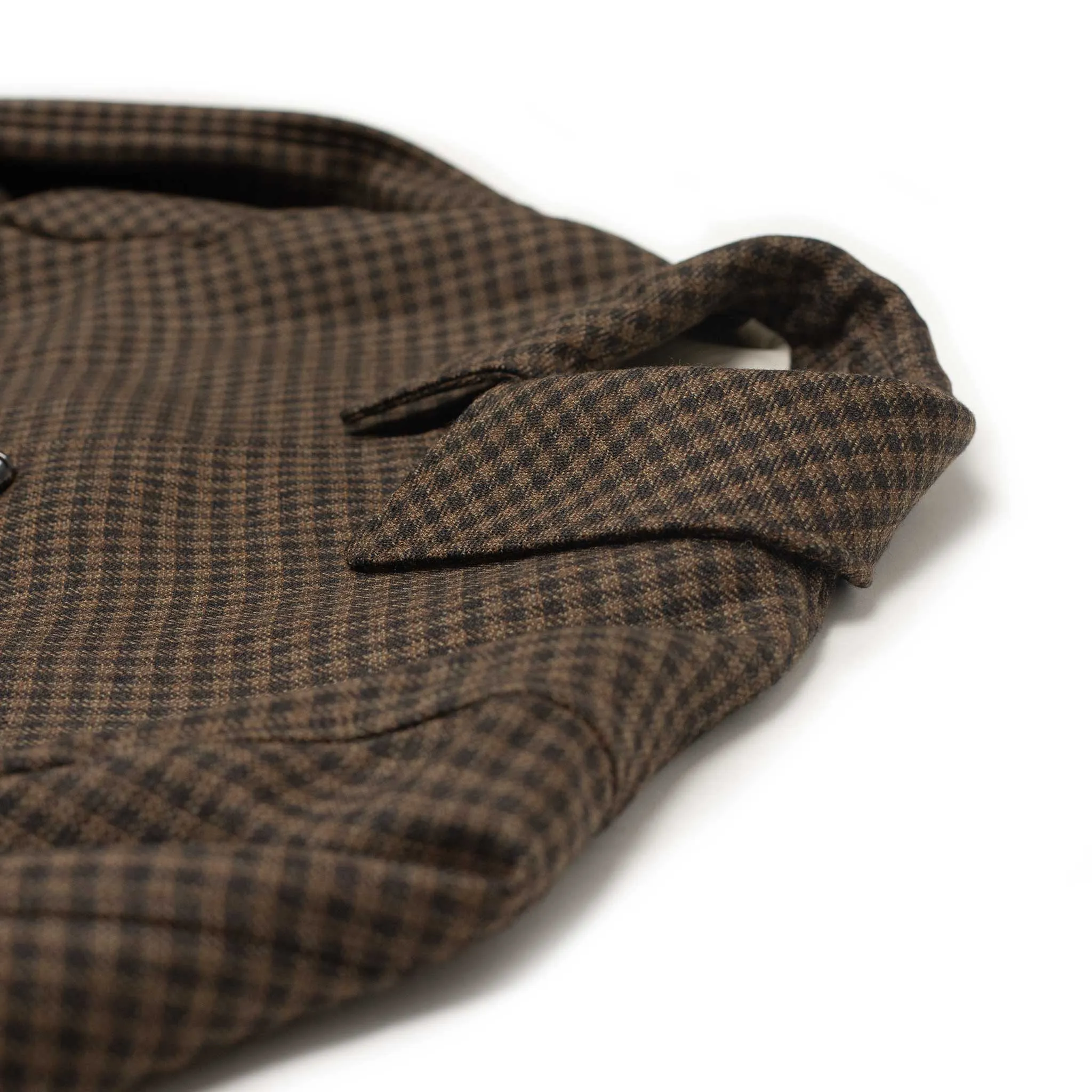 Half Coat in brown guncheck double-cloth twill