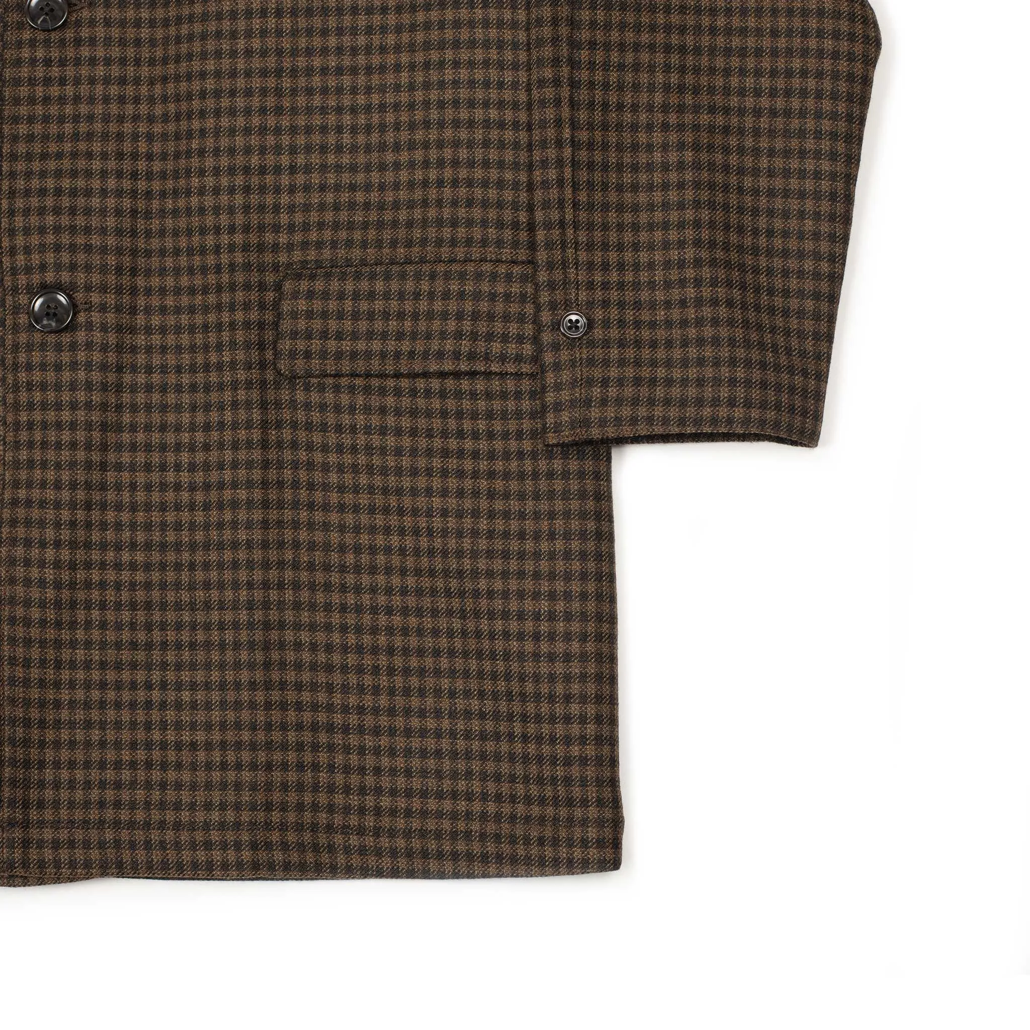 Half Coat in brown guncheck double-cloth twill