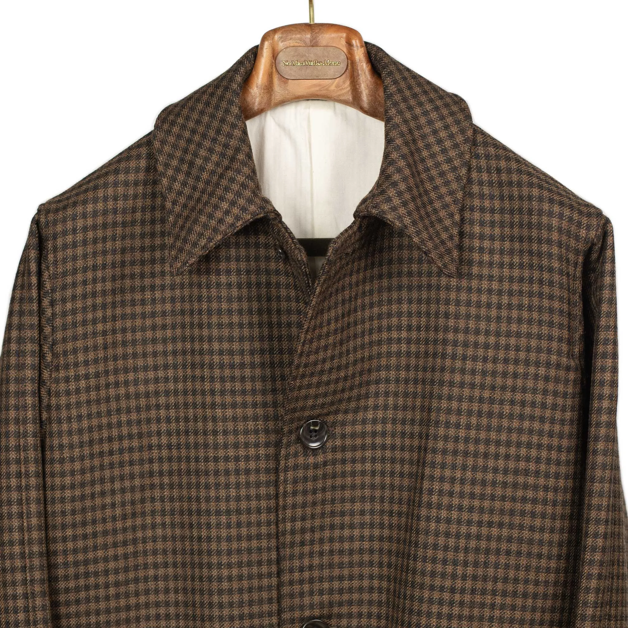 Half Coat in brown guncheck double-cloth twill