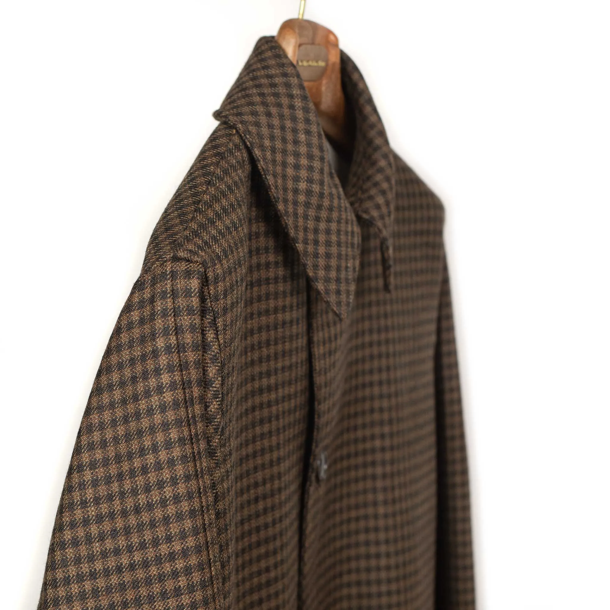 Half Coat in brown guncheck double-cloth twill