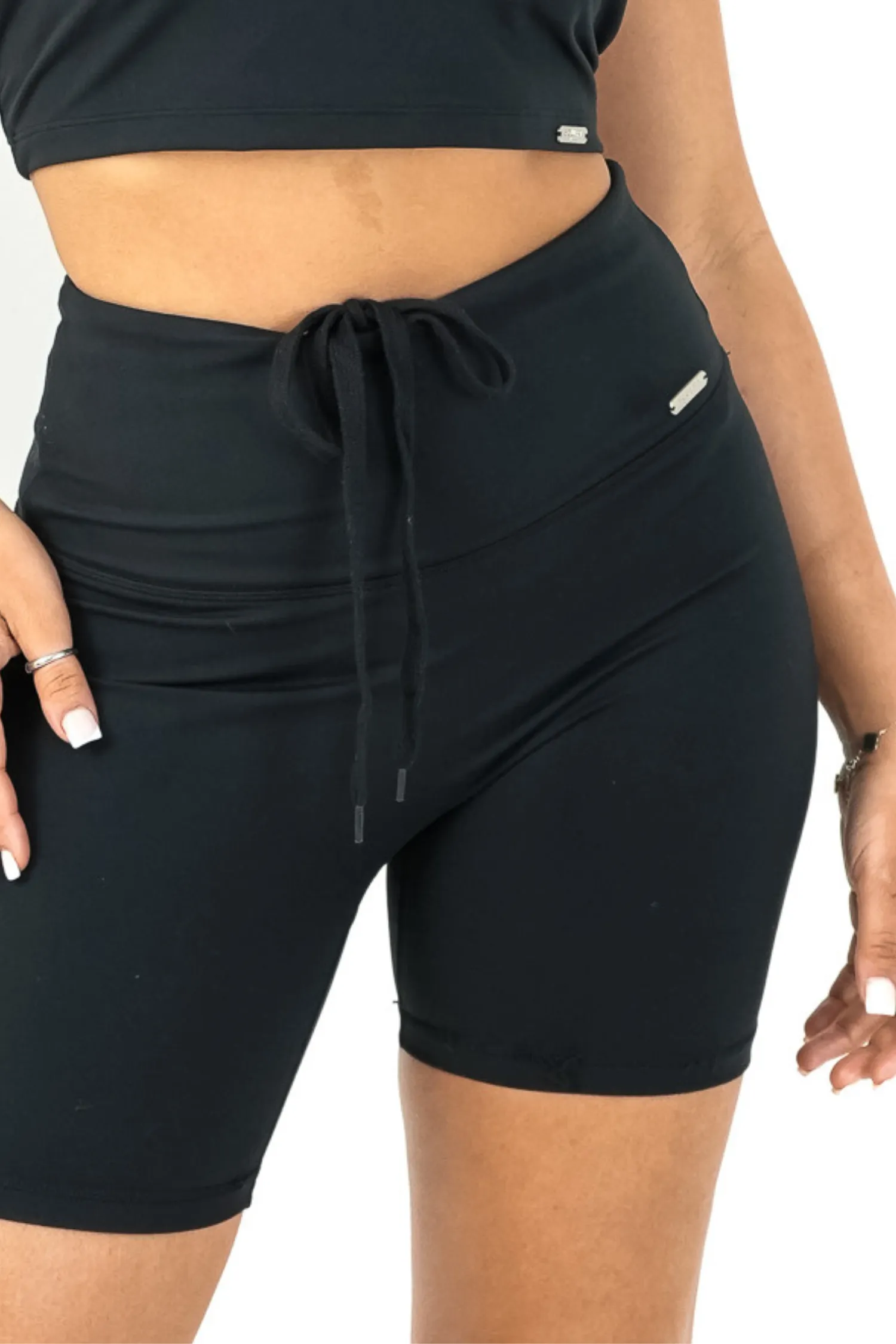 High Waisted Mid Length Shorts Matte Black