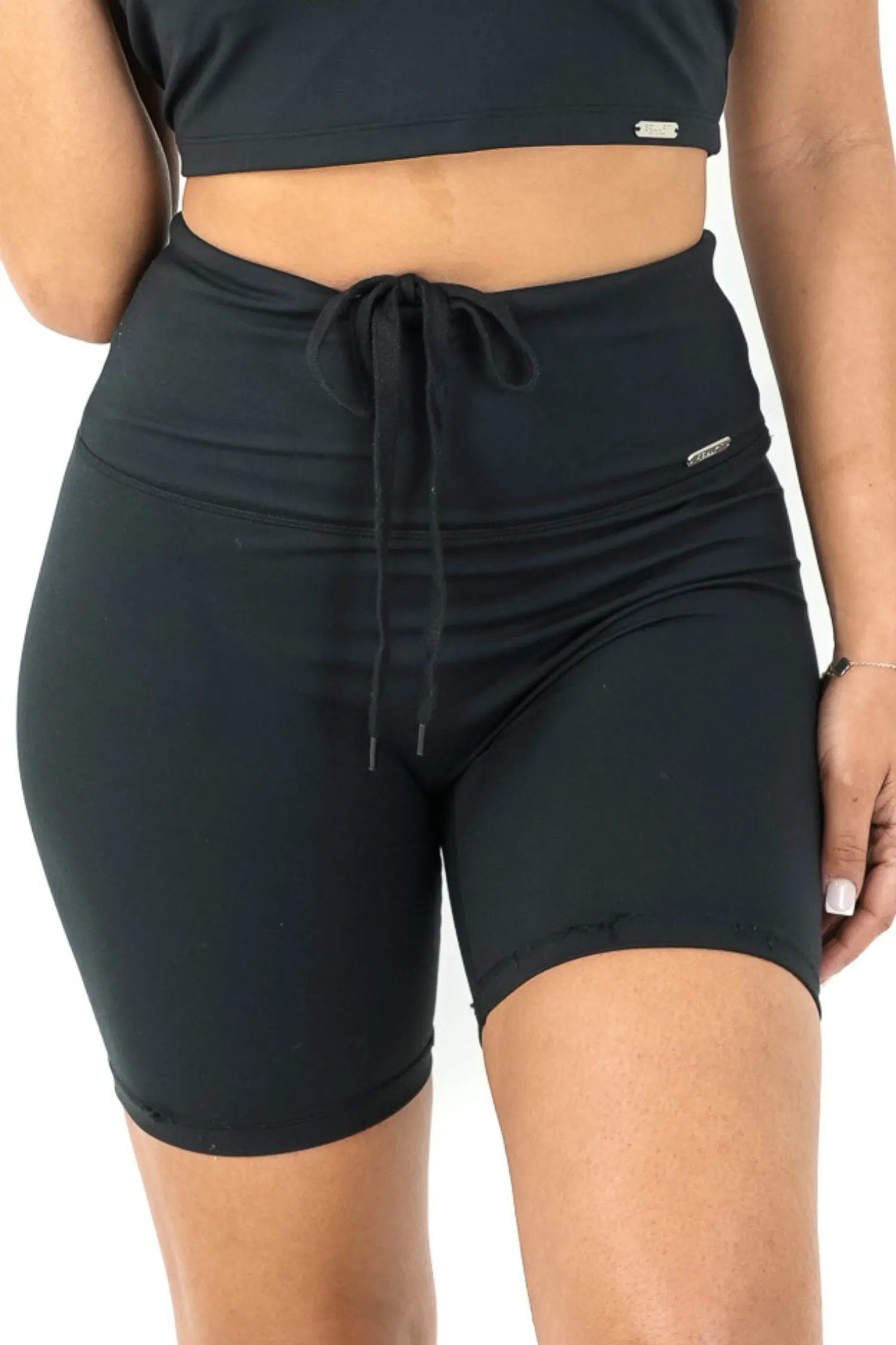 High Waisted Mid Length Shorts Matte Black