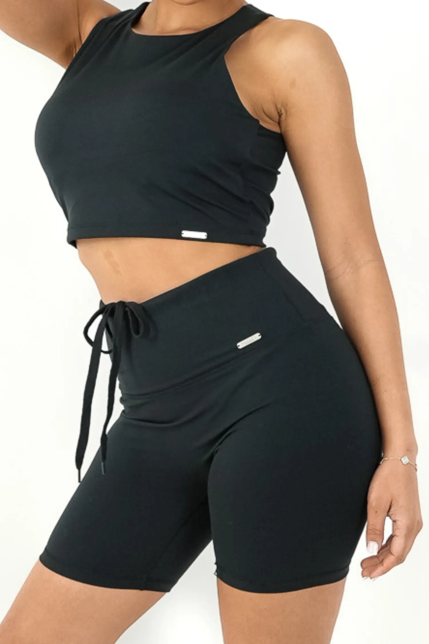 High Waisted Mid Length Shorts Matte Black