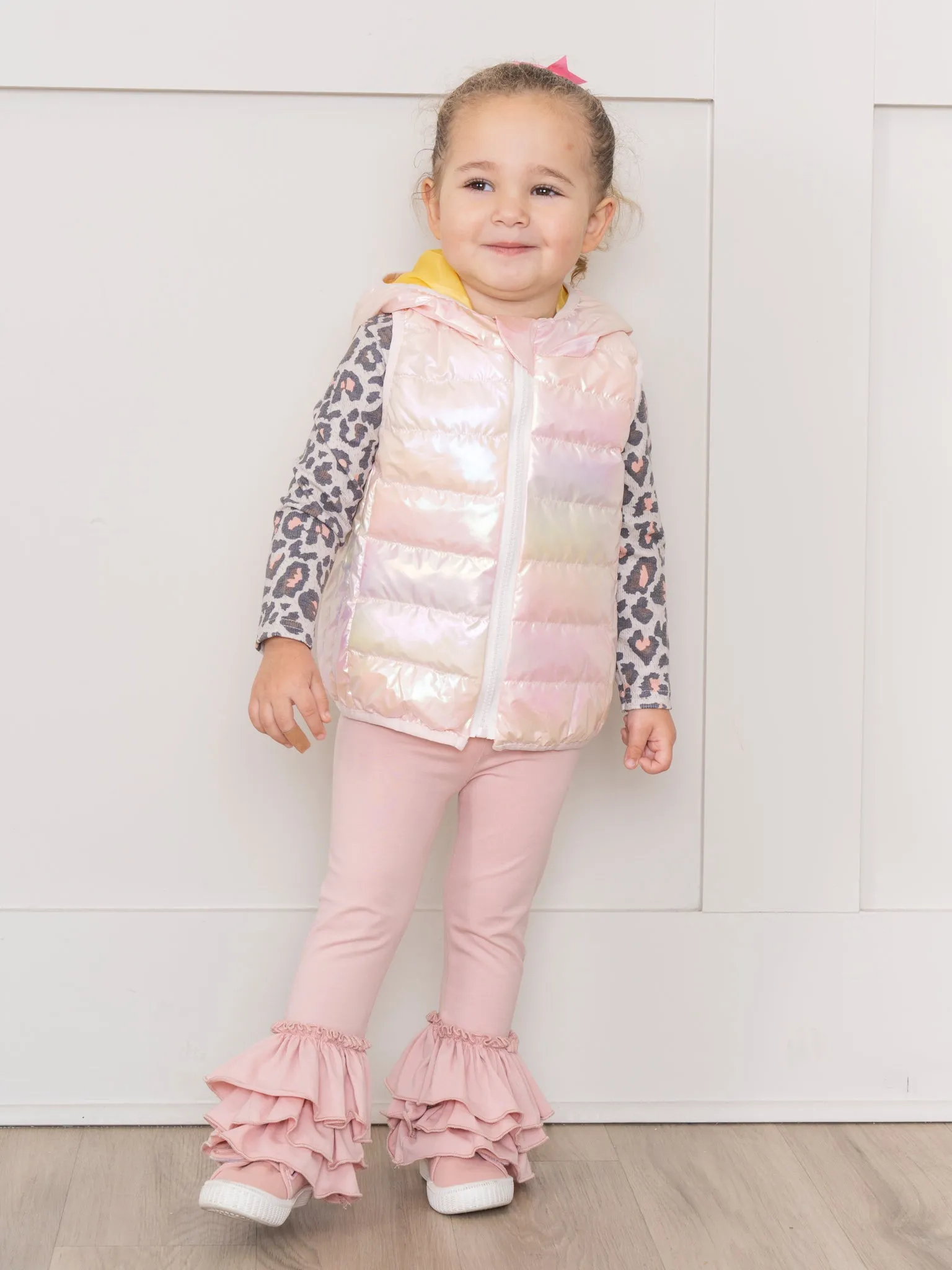 Hooded Iridescent Puffer Vest - Blush