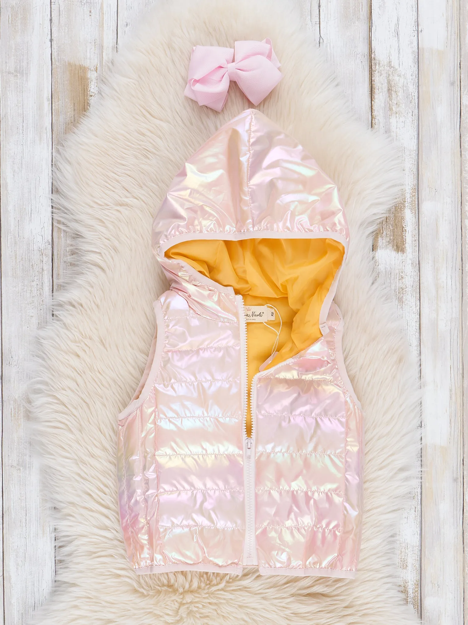 Hooded Iridescent Puffer Vest - Blush