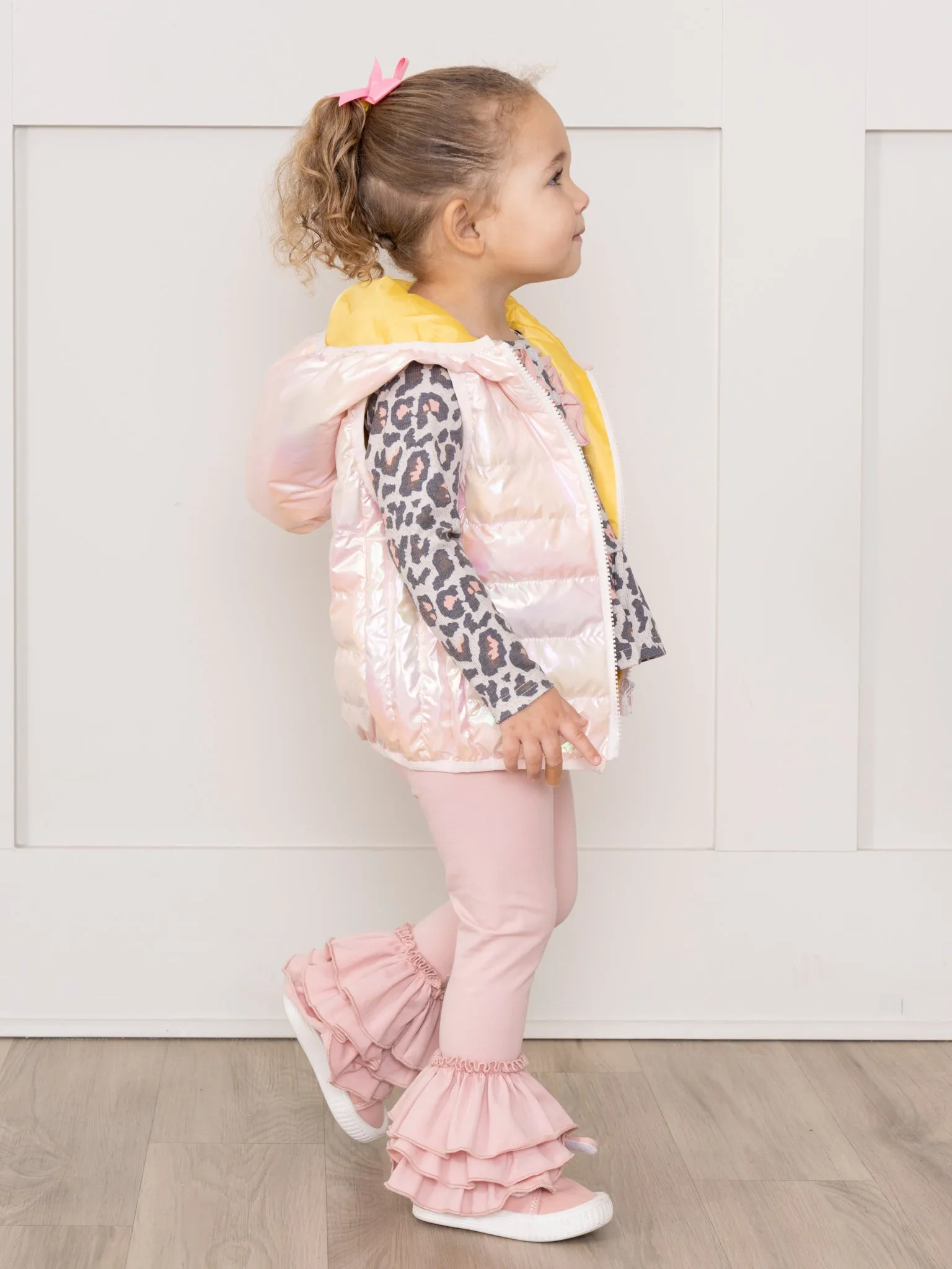 Hooded Iridescent Puffer Vest - Blush