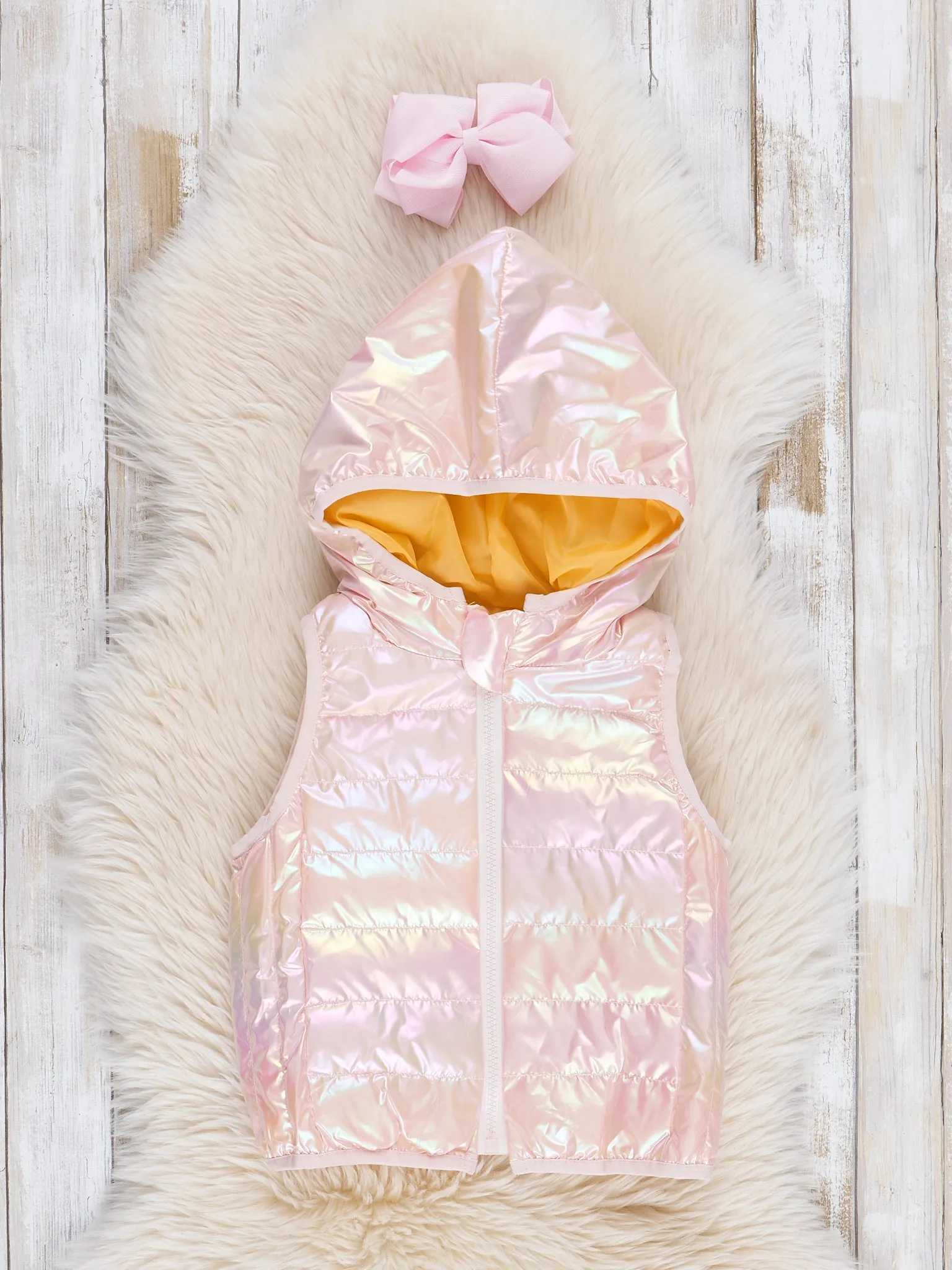 Hooded Iridescent Puffer Vest - Blush