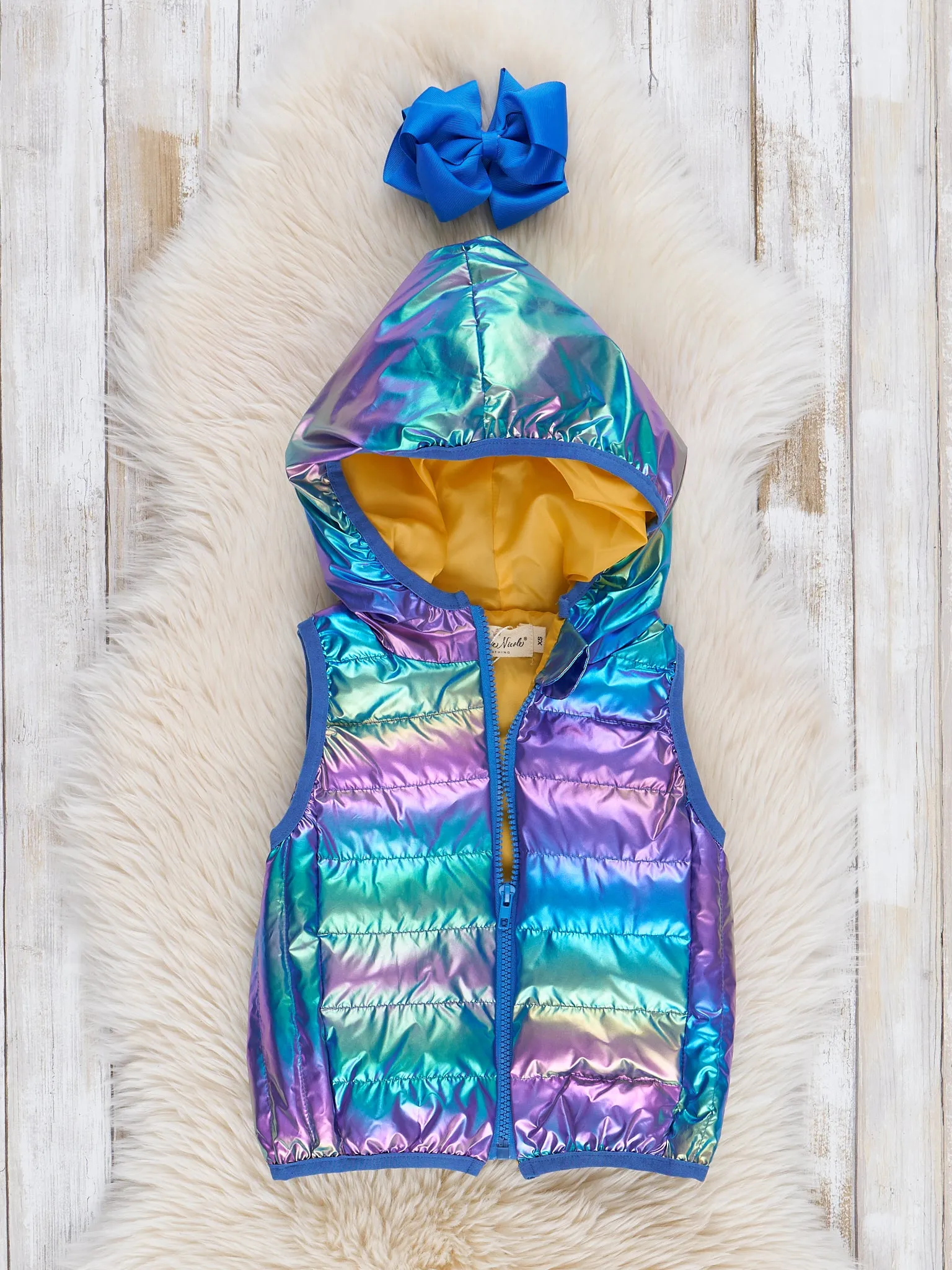 Hooded Iridescent Puffer Vest - Violet